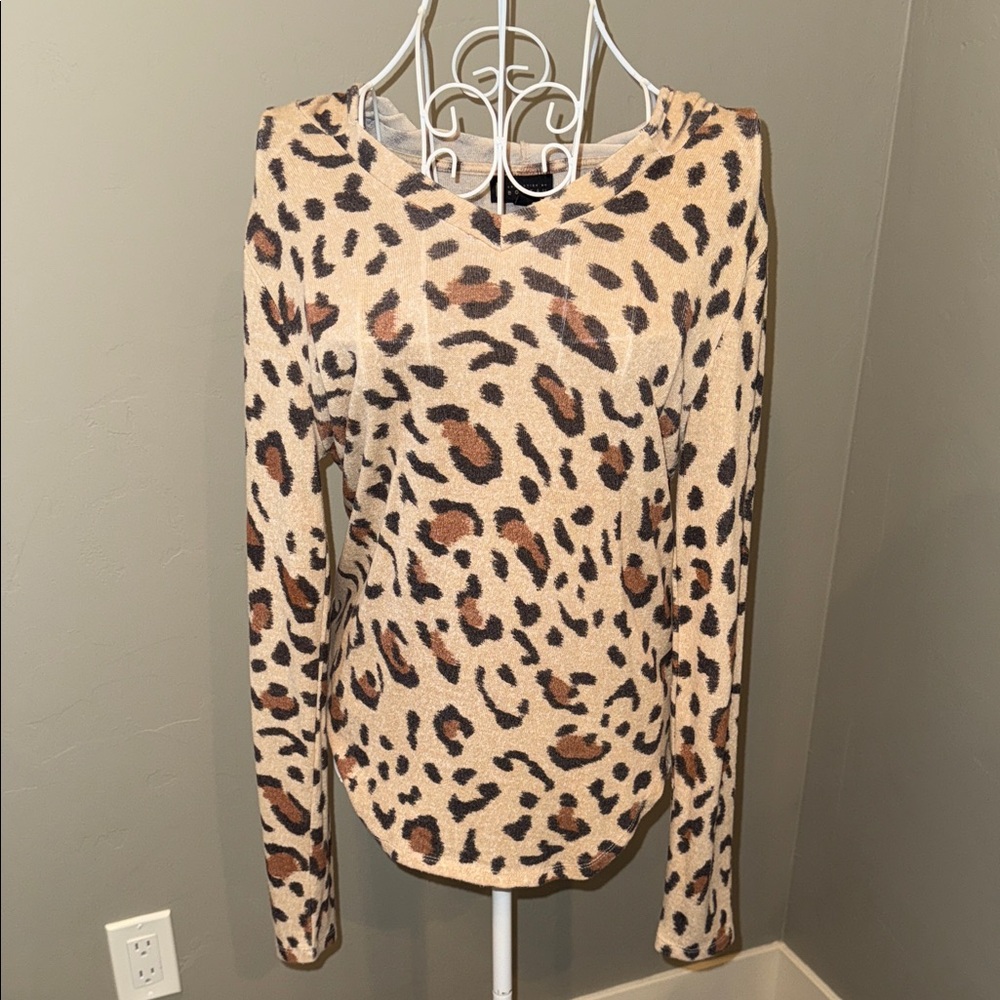 Bobeau Tan and Brown Leopard Print Blouse